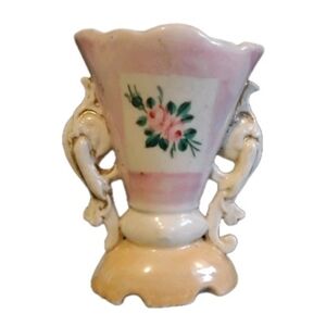 Vintage Miniature Floral Pink and Cream Vase